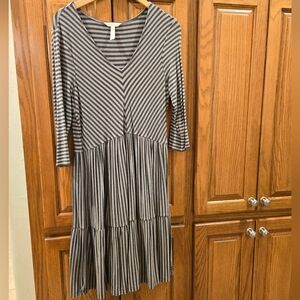 Matilda Jane Striped Black and Gray V-Neck Dress